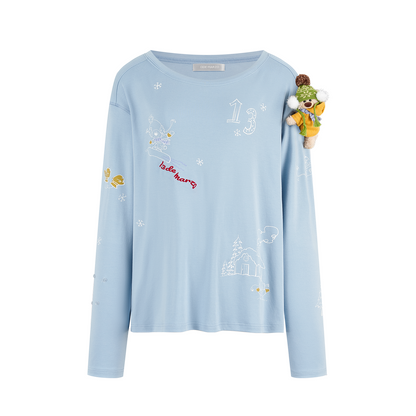 13DE MARZO Graffiti Snow Bear Off Shoulder T-shirt Blue