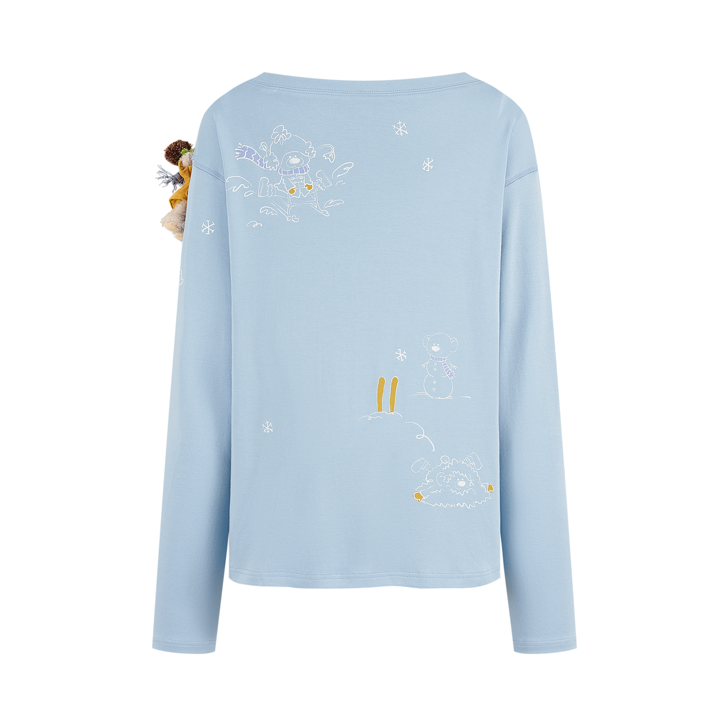 13DE MARZO Graffiti Snow Bear Off Shoulder T-shirt Blue