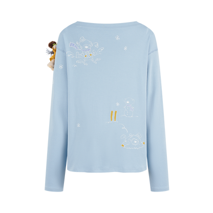 13DE MARZO Graffiti Snow Bear Off Shoulder T-shirt Blue