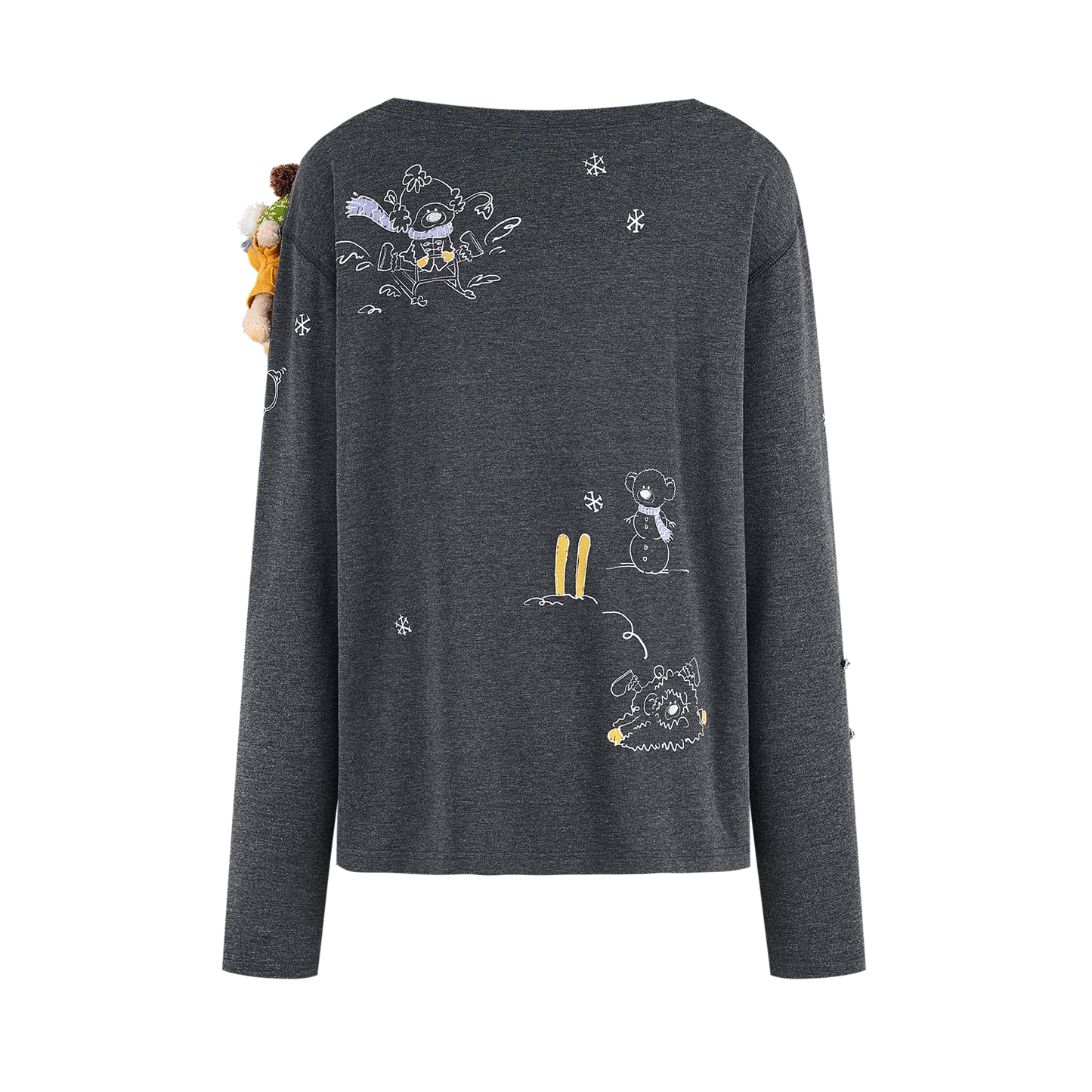 13DE MARZO Graffiti Snow Bear Off Shoulder T-shirt Dark Grey