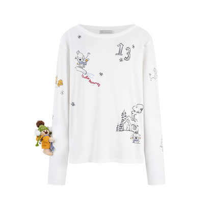 13DE MARZO Graffiti Snow Bear Off Shoulder T-shirt White