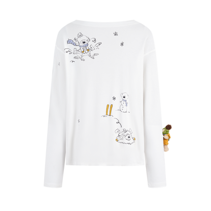 13DE MARZO Graffiti Snow Bear Off Shoulder T-shirt White