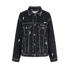 13DE MARZO All-Over Flocked Bear Denim Jacket Black