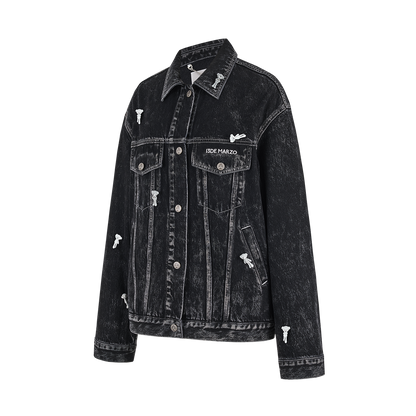 13DE MARZO All-Over Flocked Bear Denim Jacket Black