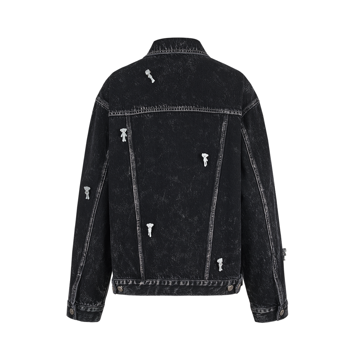 13DE MARZO All-Over Flocked Bear Denim Jacket Black
