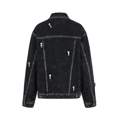 13DE MARZO All-Over Flocked Bear Denim Jacket Black