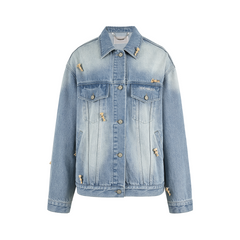 13DE MARZO All-Over Flocked Bear Denim Jacket Blue