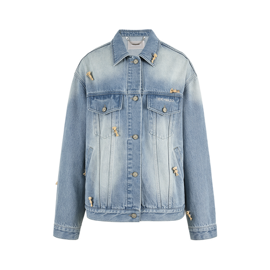 13DE MARZO All-Over Flocked Bear Denim Jacket Blue
