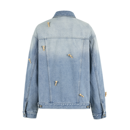 13DE MARZO All-Over Flocked Bear Denim Jacket Blue