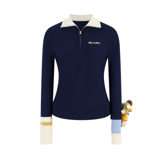 13DE MARZO Snow Bear Asymmetric Cuff Top Navy Blue