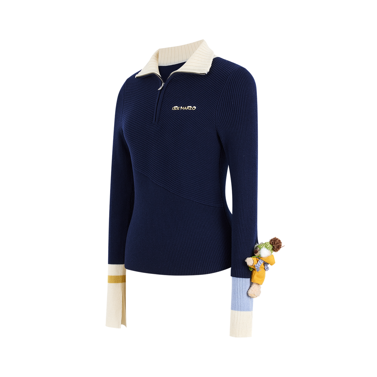 13DE MARZO Snow Bear Asymmetric Cuff Top Navy Blue