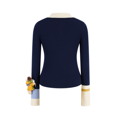 13DE MARZO Snow Bear Asymmetric Cuff Top Navy Blue