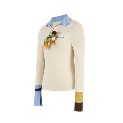 13DE MARZO Snow Bear Asymmetric Cuff Top Beige