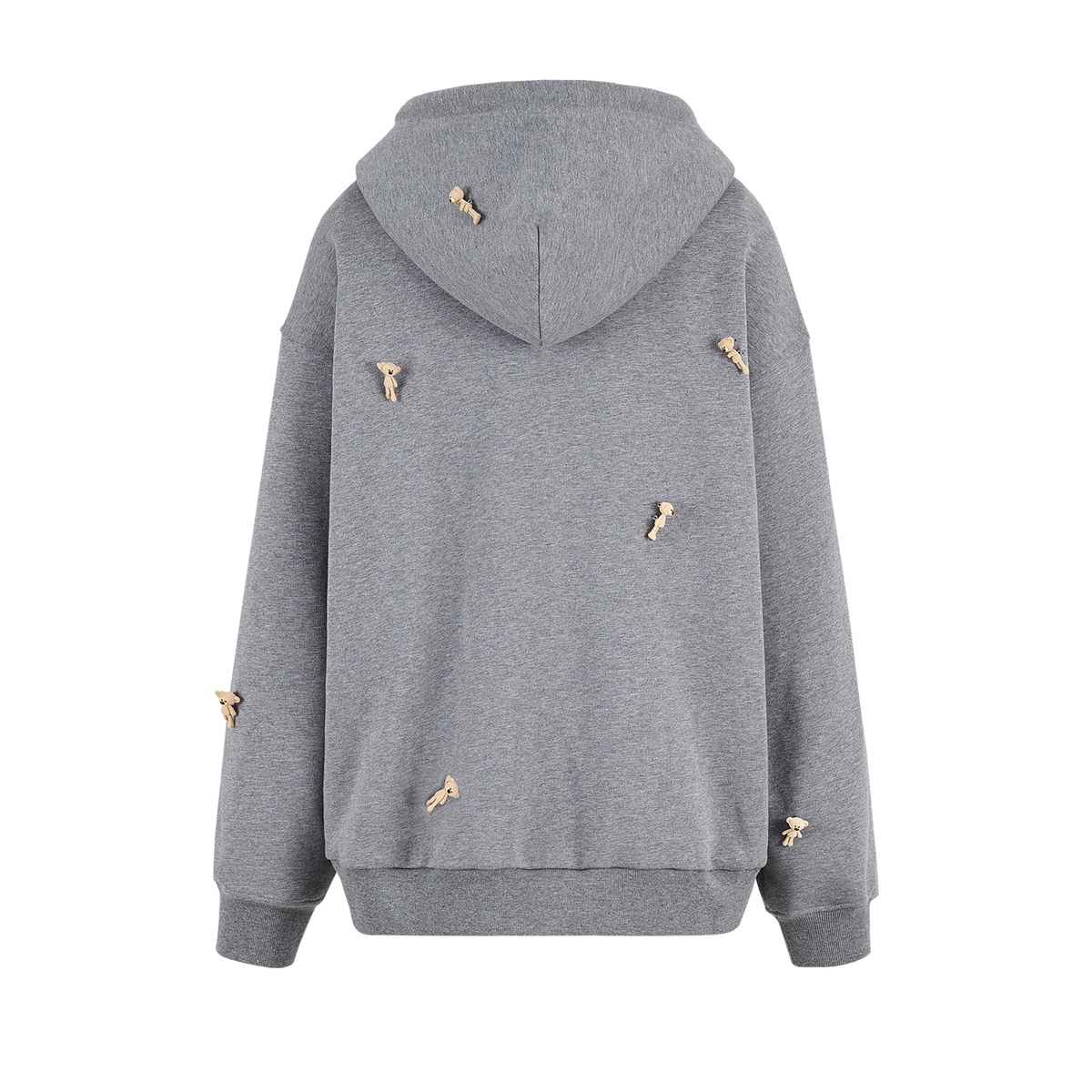 13DE MARZO All-Over Flocked Bear Zipper Hoodie Grey