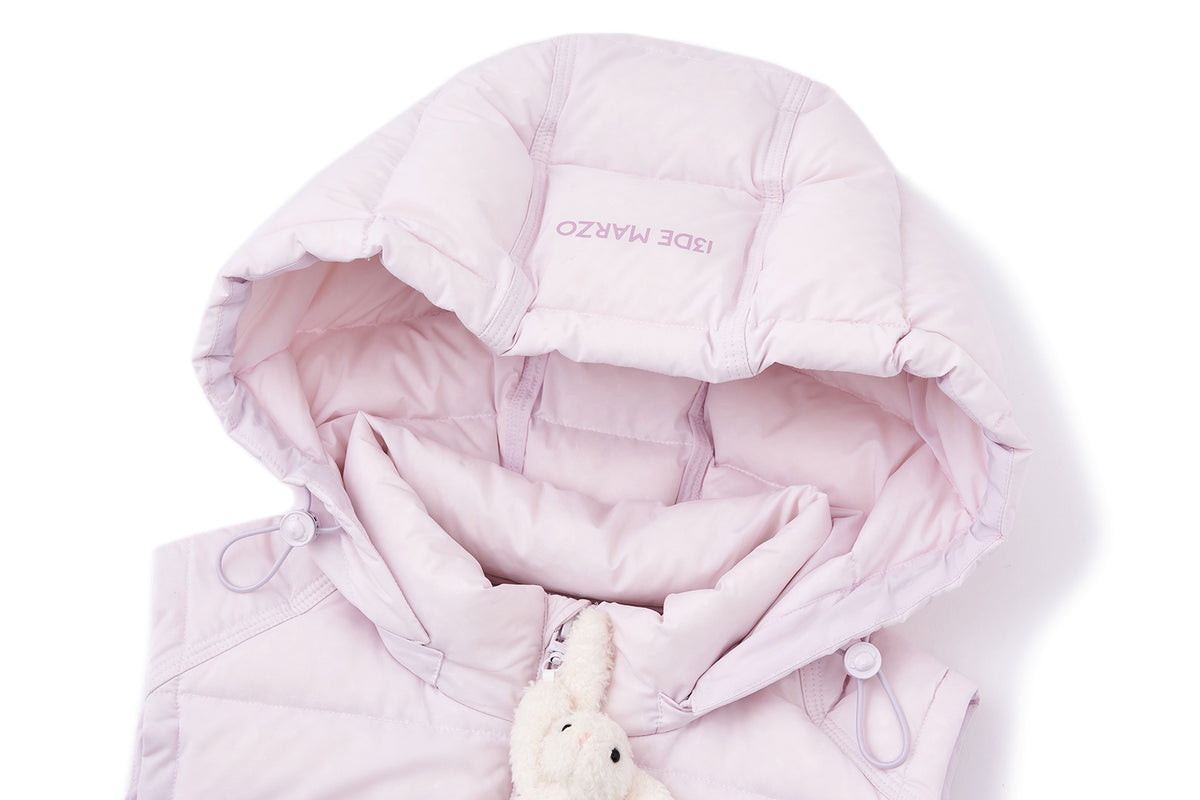 13DE MARZO Cinched Waist Quilted Down Vest Pink