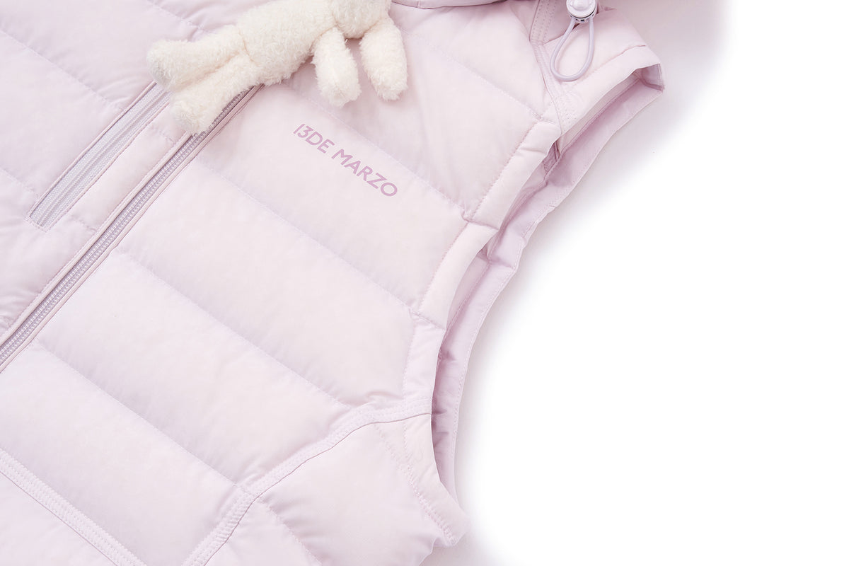 13DE MARZO Cinched Waist Quilted Down Vest Pink