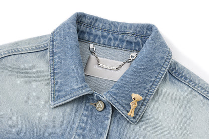 13DE MARZO All-Over Flocked Bear Denim Jacket Blue