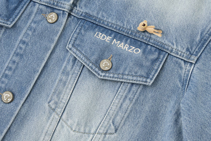 13DE MARZO All-Over Flocked Bear Denim Jacket Blue