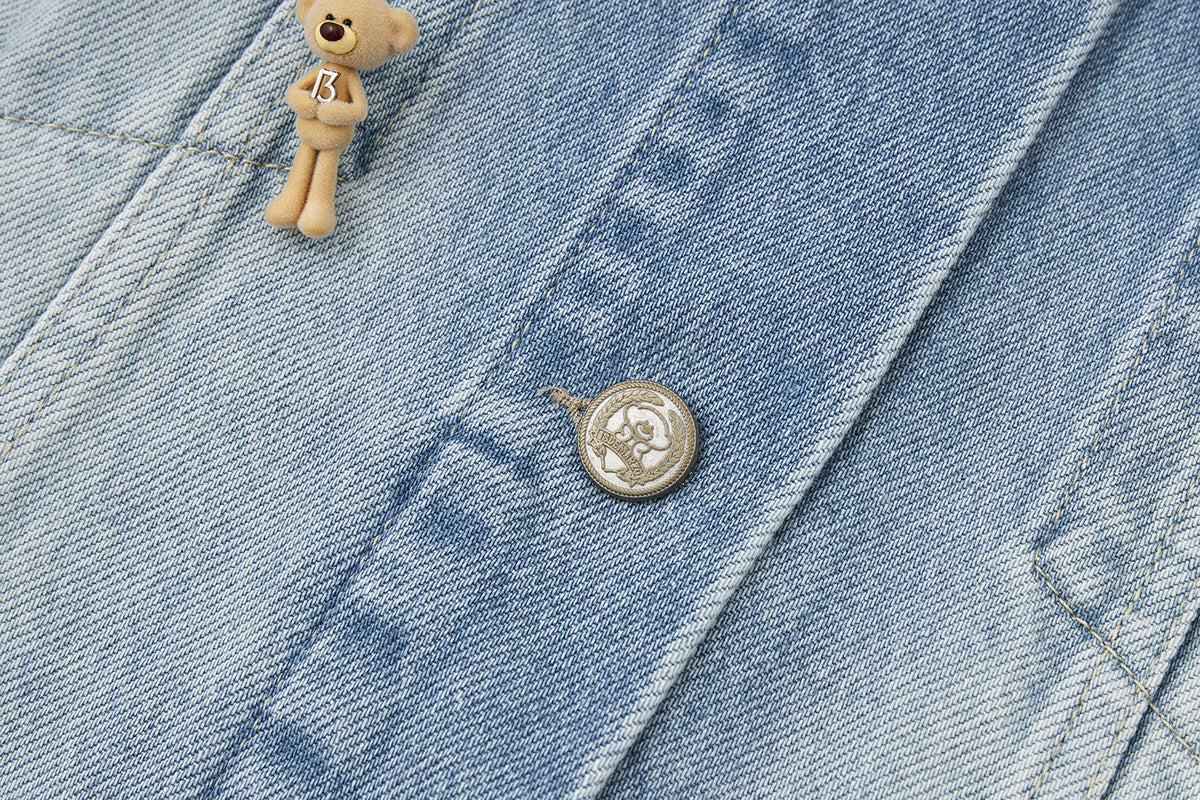 13DE MARZO All-Over Flocked Bear Denim Jacket Blue