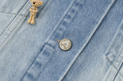 13DE MARZO All-Over Flocked Bear Denim Jacket Blue