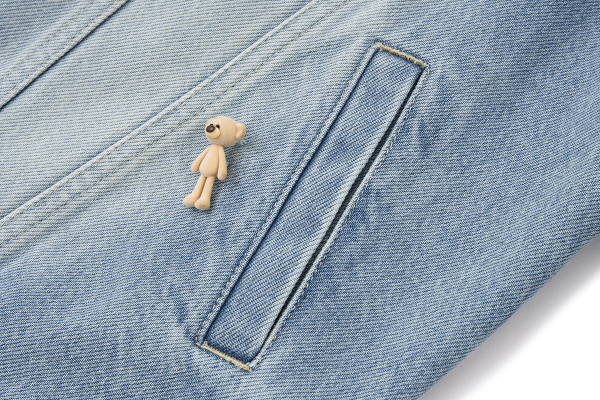 13DE MARZO All-Over Flocked Bear Denim Jacket Blue