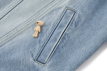 13DE MARZO All-Over Flocked Bear Denim Jacket Blue