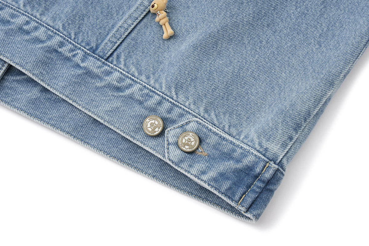 13DE MARZO All-Over Flocked Bear Denim Jacket Blue