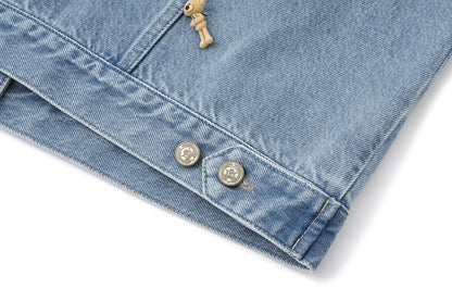 13DE MARZO All-Over Flocked Bear Denim Jacket Blue