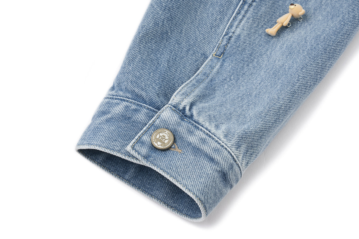 13DE MARZO All-Over Flocked Bear Denim Jacket Blue
