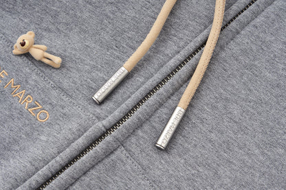 13DE MARZO All-Over Flocked Bear Zipper Hoodie Grey