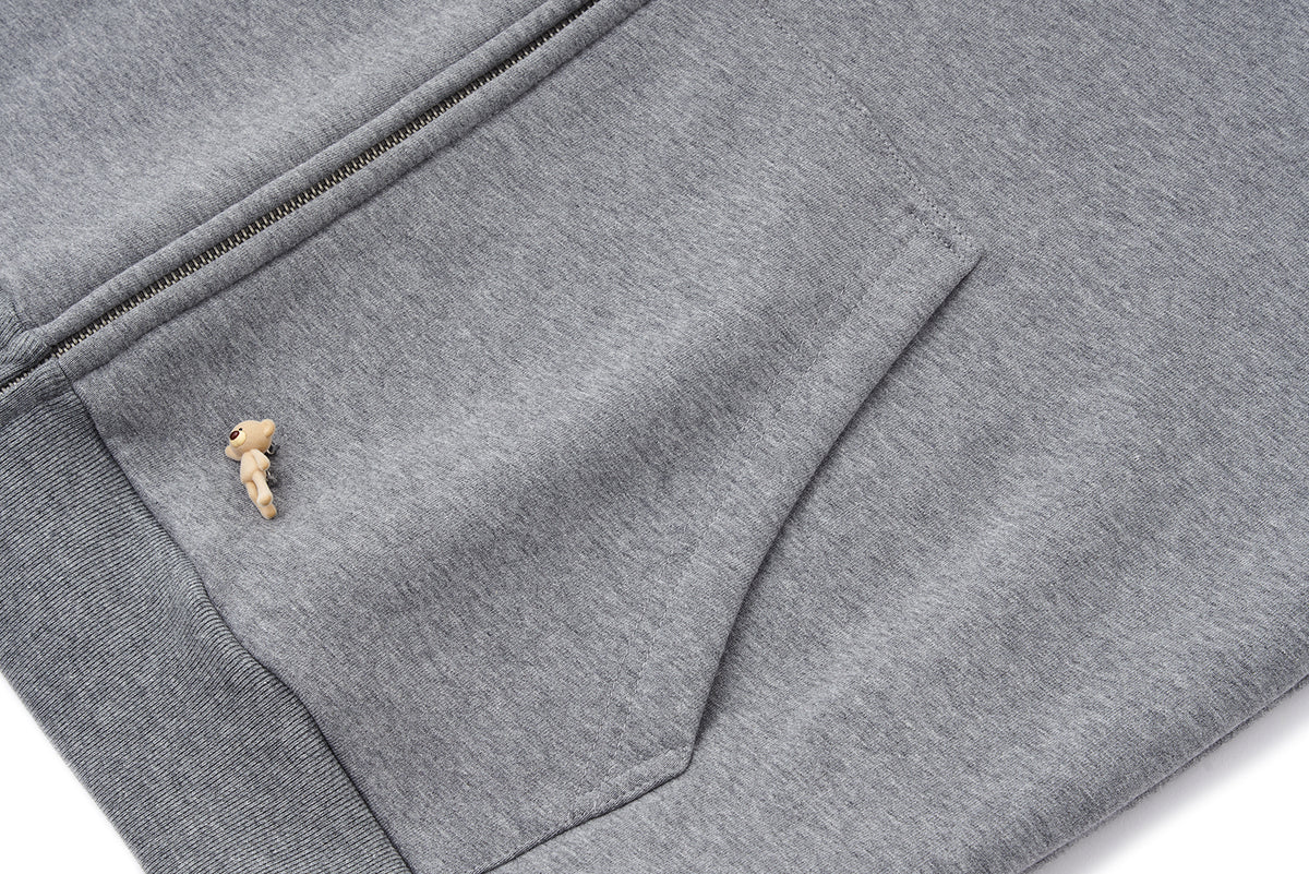 13DE MARZO All-Over Flocked Bear Zipper Hoodie Grey