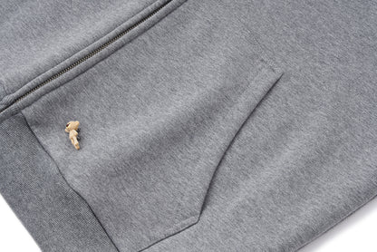 13DE MARZO All-Over Flocked Bear Zipper Hoodie Grey