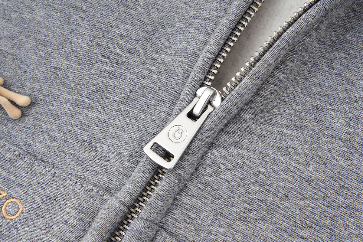 13DE MARZO All-Over Flocked Bear Zipper Hoodie Grey