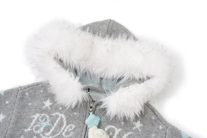 13DE MARZO Fair Isle Collar Zip Hoodie Grey - 13DE MARZO