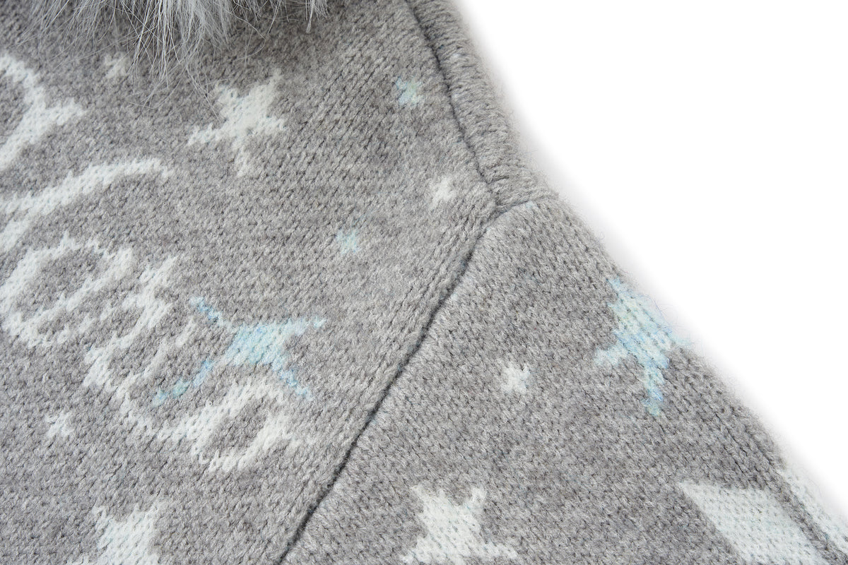 13DE MARZO Fair Isle Collar Zip Hoodie Grey - 13DE MARZO