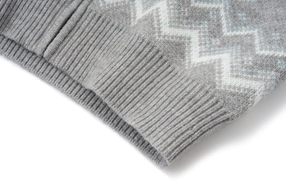 13DE MARZO Fair Isle Collar Zip Hoodie Grey - 13DE MARZO