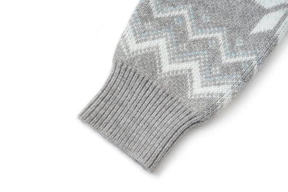 13DE MARZO Fair Isle Collar Zip Hoodie Grey - 13DE MARZO