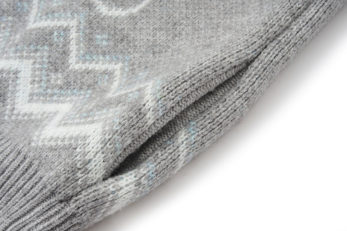13DE MARZO Fair Isle Collar Zip Hoodie Grey - 13DE MARZO