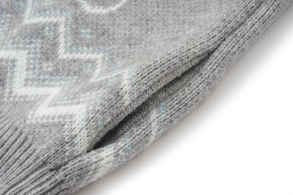 13DE MARZO Fair Isle Collar Zip Hoodie Grey - 13DE MARZO