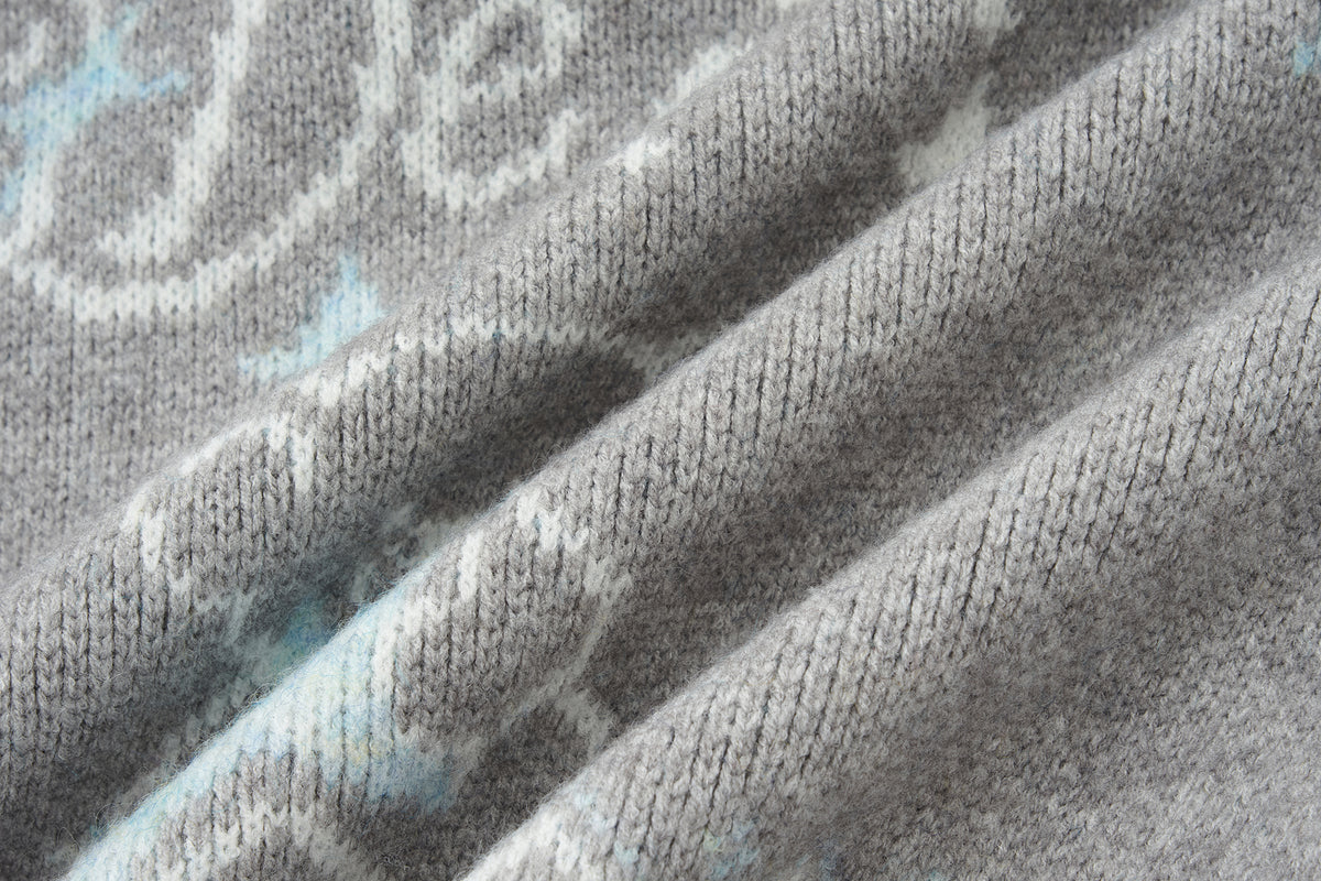 13DE MARZO Fair Isle Collar Zip Hoodie Grey - 13DE MARZO