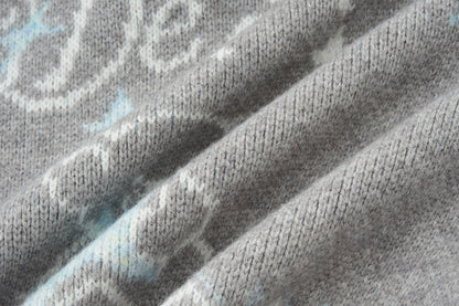 13DE MARZO Fair Isle Collar Zip Hoodie Grey - 13DE MARZO