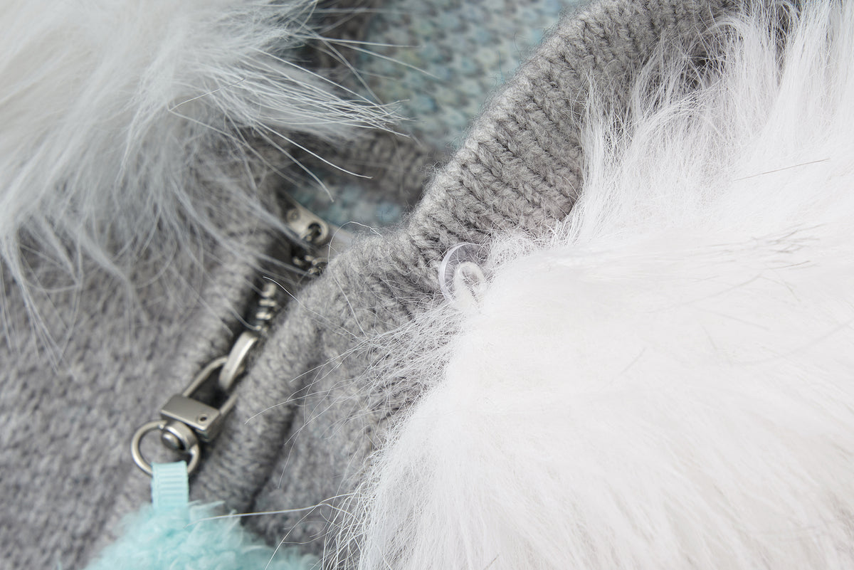 13DE MARZO Fair Isle Collar Zip Hoodie Grey - 13DE MARZO
