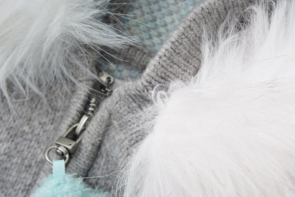 13DE MARZO Fair Isle Collar Zip Hoodie Grey - 13DE MARZO
