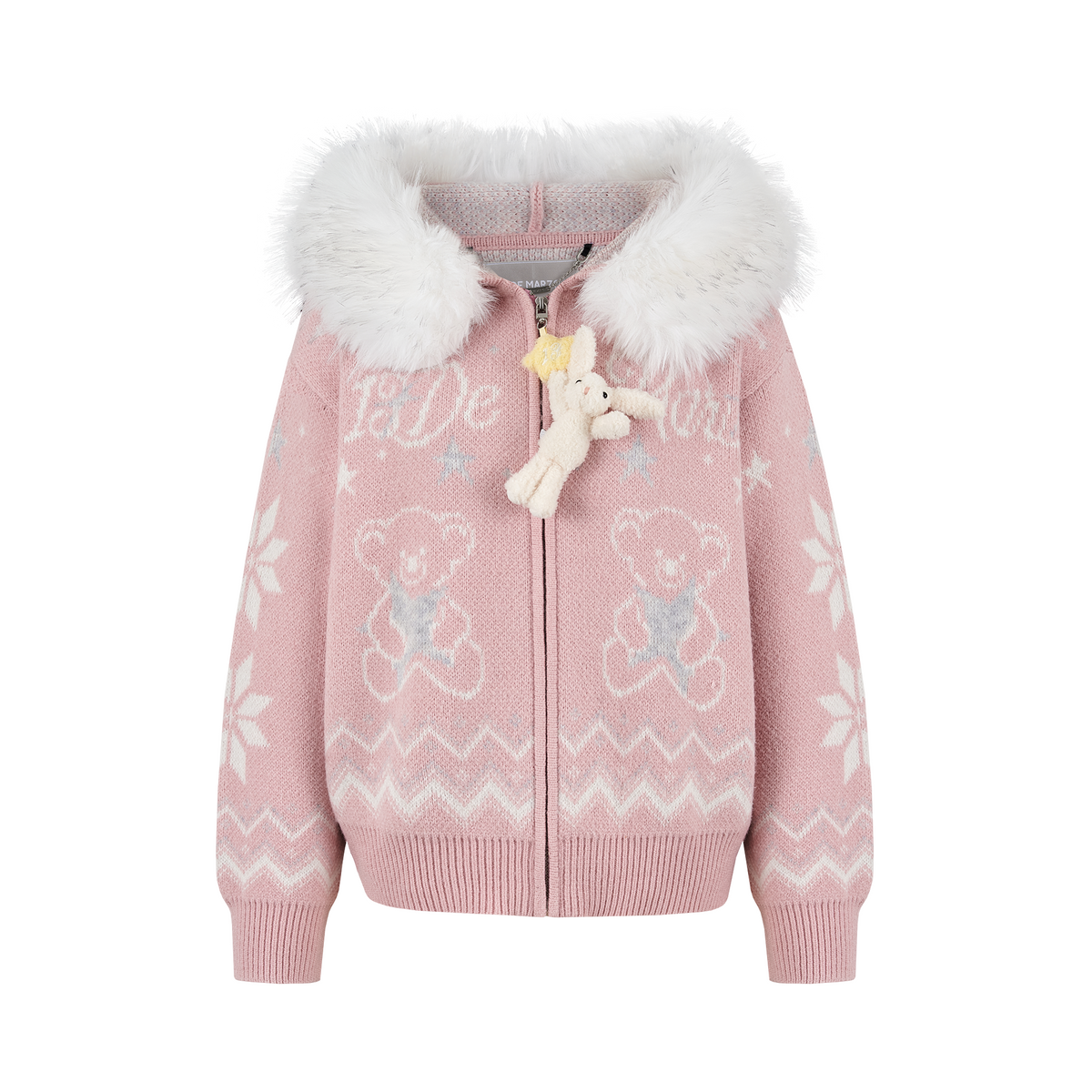 13DE MARZO Fair Isle Collar Zip Hoodie Pink - 13DE MARZO