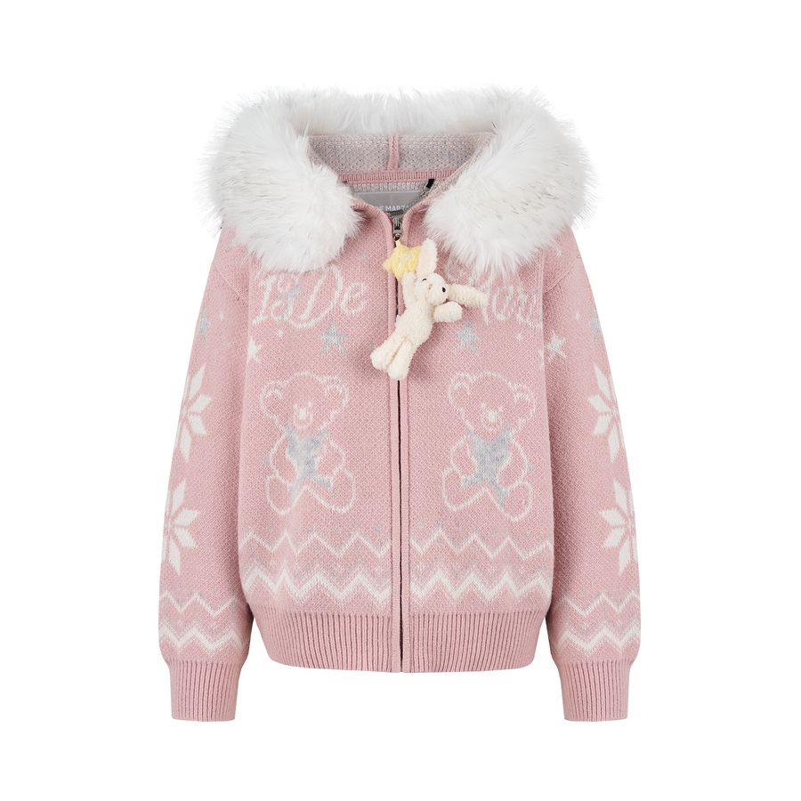 13DE MARZO Fair Isle Collar Zip Hoodie Pink - 13DE MARZO
