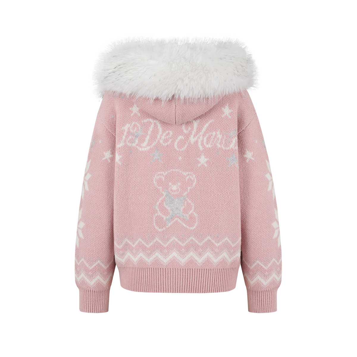 13DE MARZO Fair Isle Collar Zip Hoodie Pink - 13DE MARZO