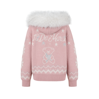 13DE MARZO Fair Isle Collar Zip Hoodie Pink - 13DE MARZO