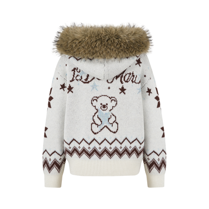 13DE MARZO Fair Isle Collar Zip Hoodie Beige - 13DE MARZO