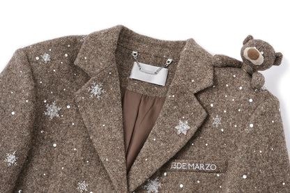 13DE MARZO Rhinestone Snowflake Embroidery Blazer Coat Brown - 13DE MARZO
