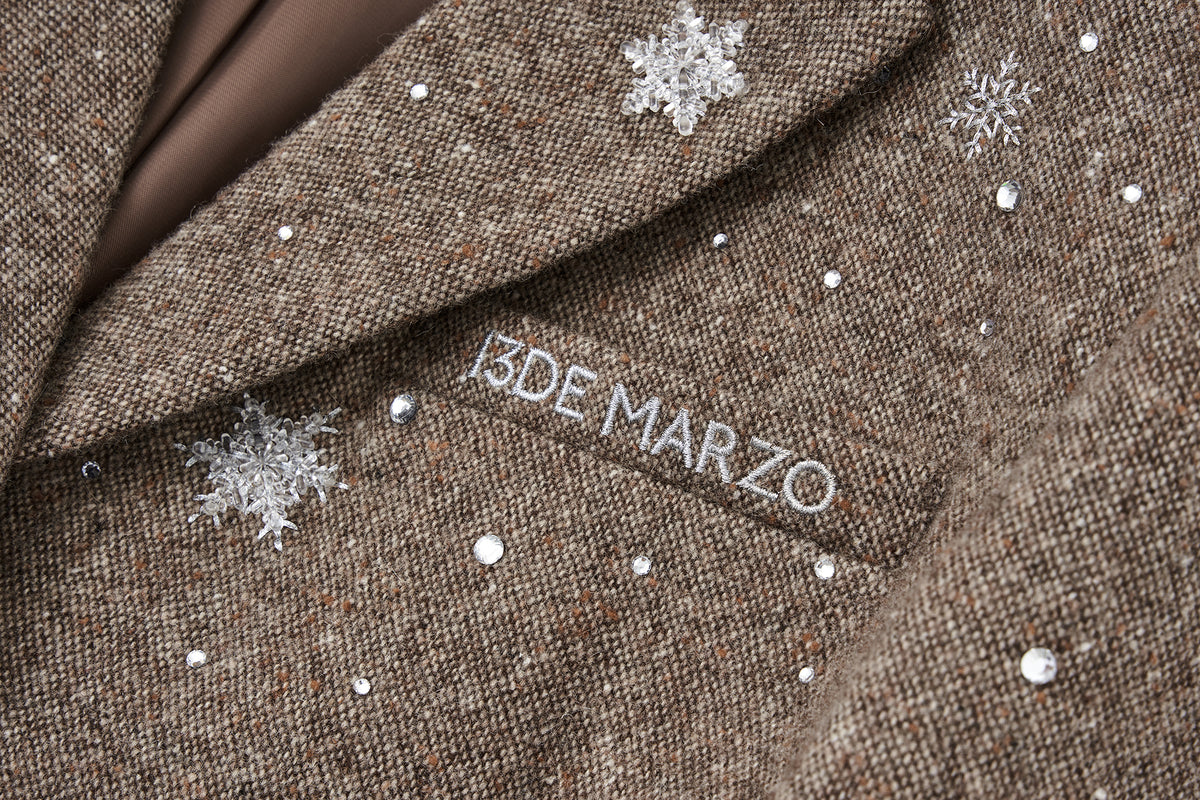 13DE MARZO Rhinestone Snowflake Embroidery Blazer Coat Brown - 13DE MARZO